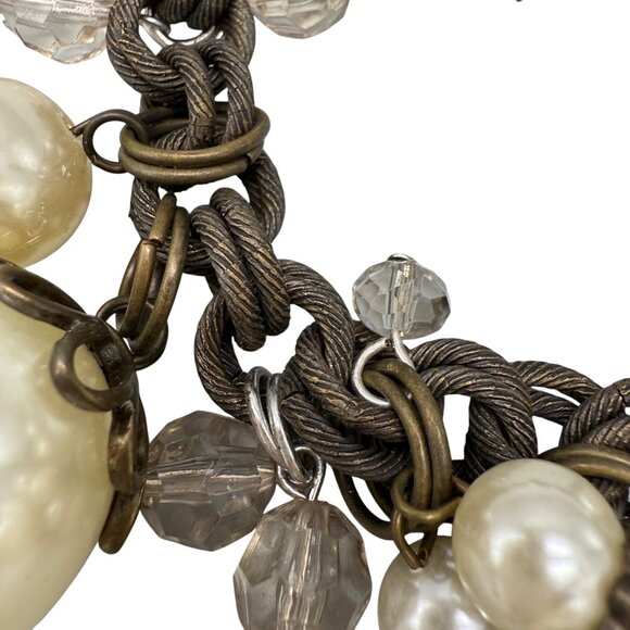 Vintage Plunder Design Paige Chunky Pearl & Crystal Charm Bracelet Antique Bronz - Picture 5 of 5